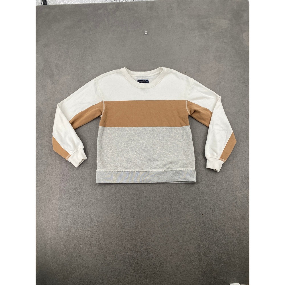 Abercrombie & Fitch Soft Fleece Colorblock Sweatshirt White Tan Grey Small